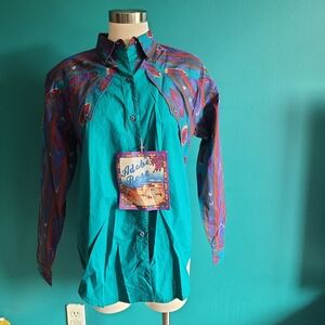 Womens vintage 90s deadstock western shirt button up southwest cowgirl medium L